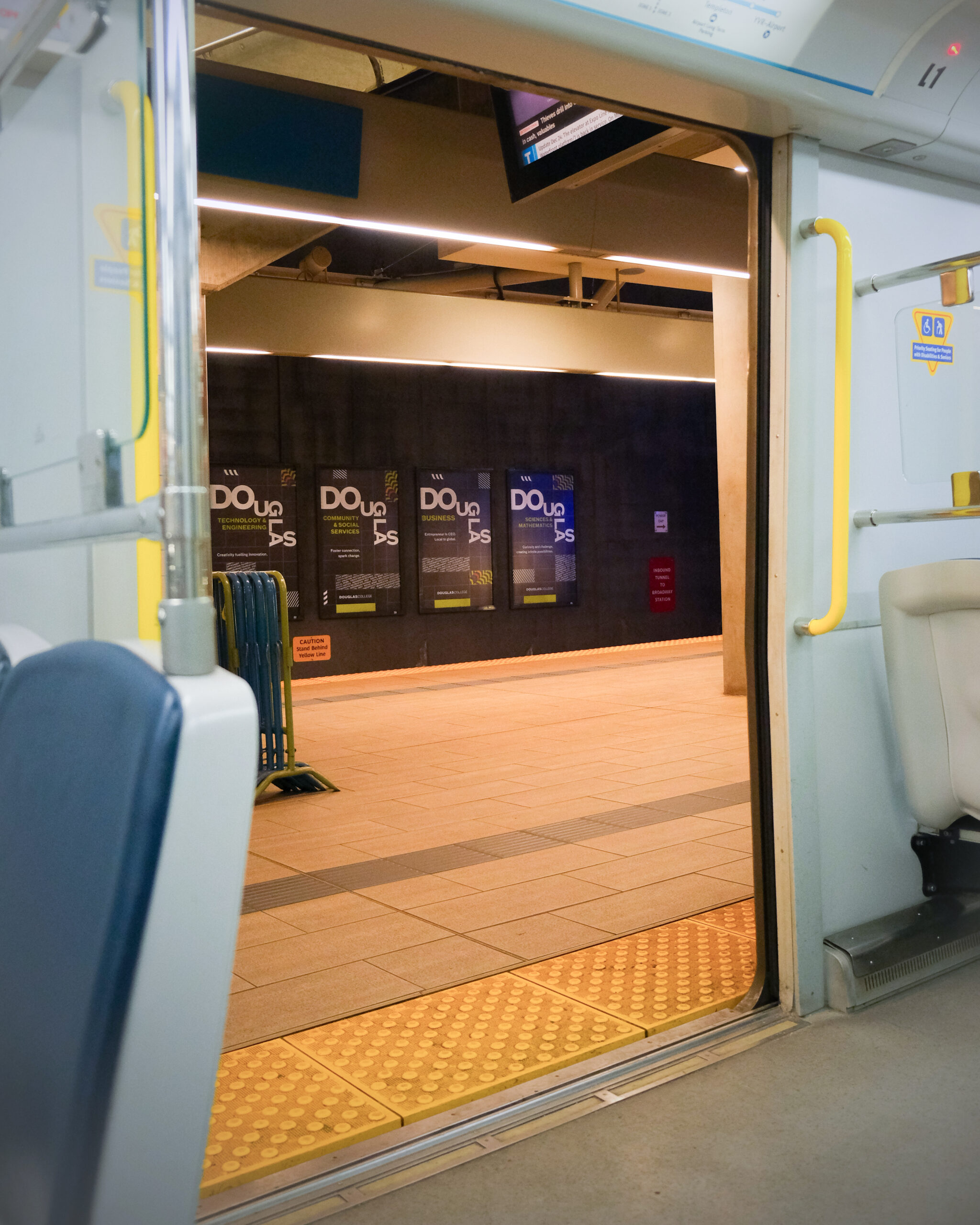 A view from the inside of the train to another station