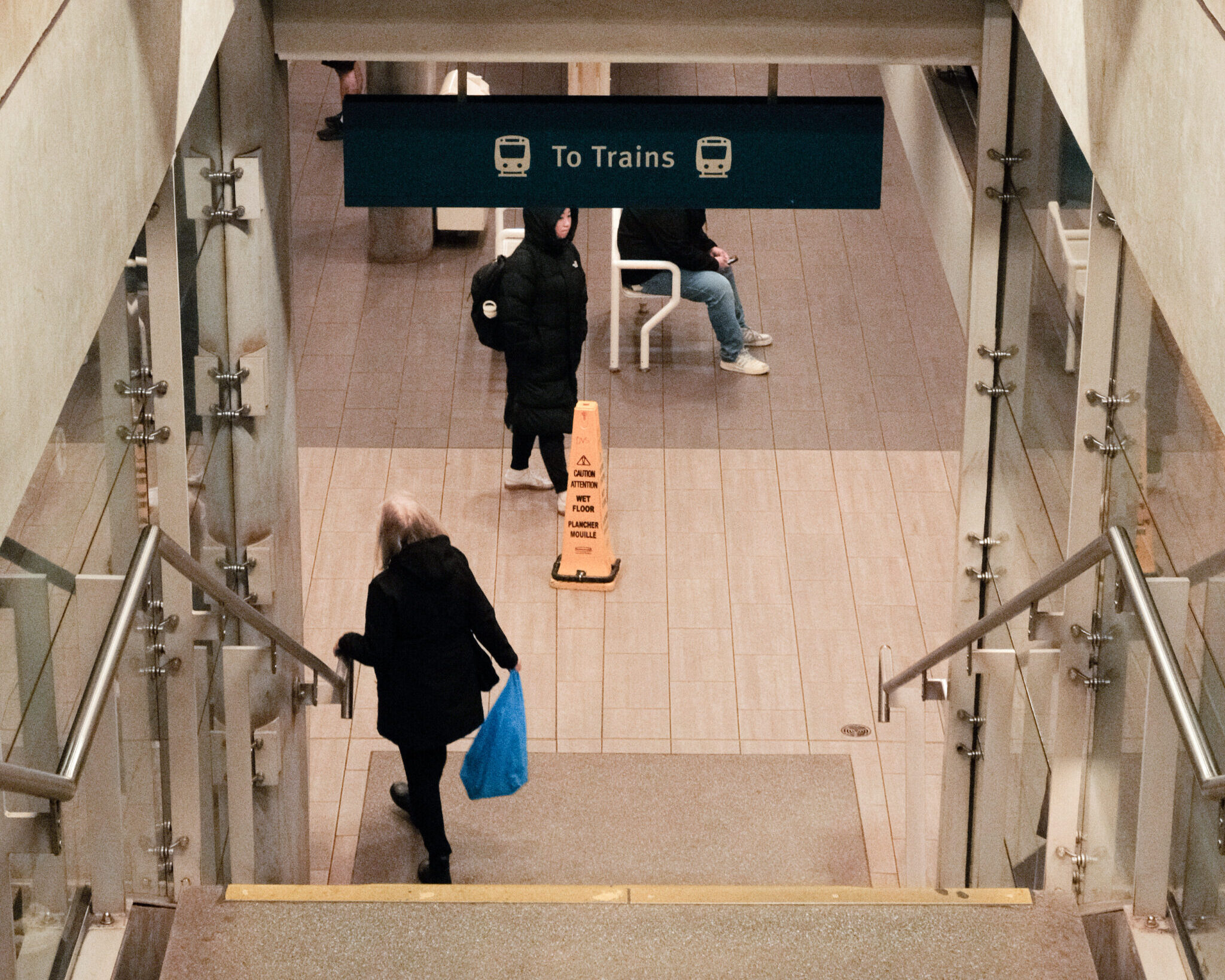 Sign prior to platform, it just says 'To Trains'